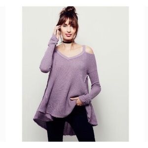 FreePeople Moonshine V-Neck Sweater-Smokey Grape-S